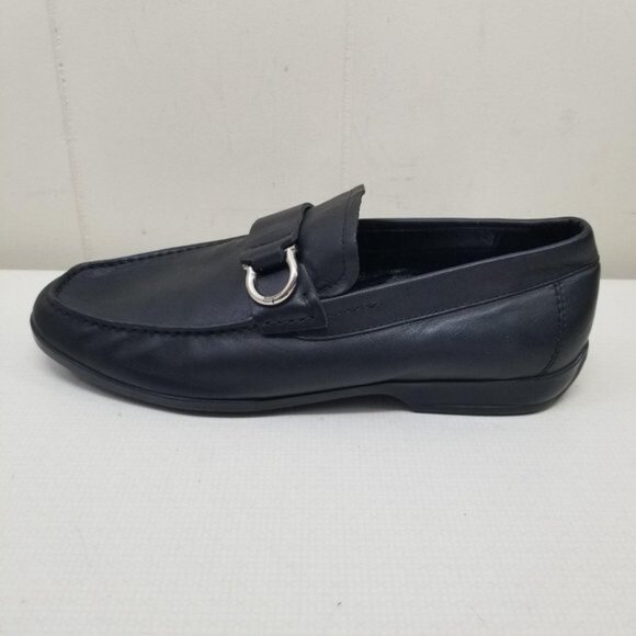 Salvatore Ferragamo 41 Black Leather Loafers Florence Italy Drivers Gancini Orna - Picture 9 of 10